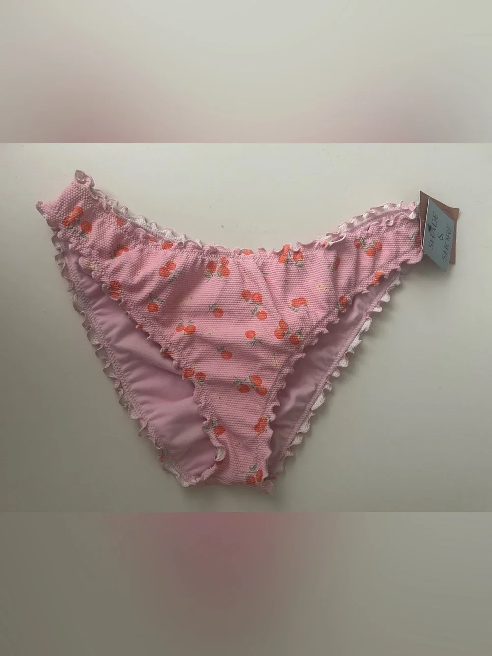 Pink with Orange Print Ruffled Bikini Bottoms